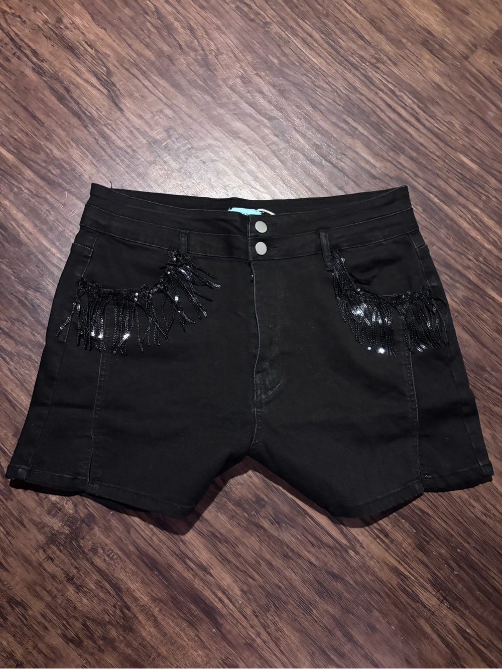High-Rise Black Sequin-Trim Women's Jean Shorts
